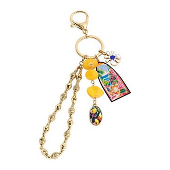 Emberly Gold Tone Bead Flower Charm Keychain
