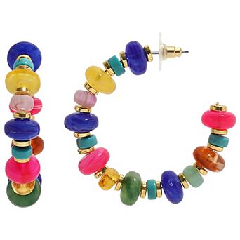 Emberly Gold Tone Multi Bead J-Hoop Earrings
