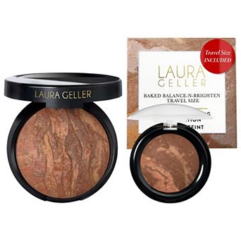 Laura Geller Balance and Brighten Color Correcting Baked Powder Foundation, Full Size + Travel Mini Set