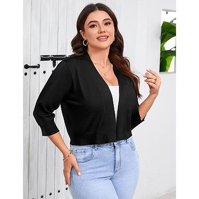 Women's Plus Size Cardigan Sweater Three Quarter Sleeve Bolero Shrug