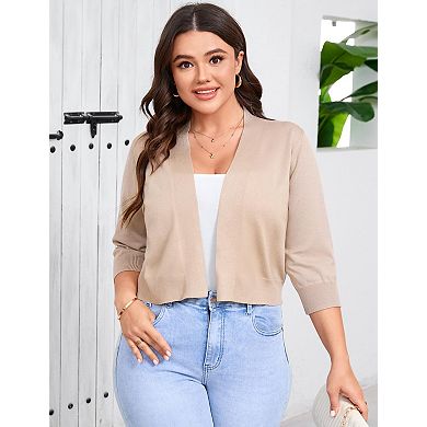 Women's Plus Size Cardigan Sweater Three Quarter Sleeve Bolero Shrug