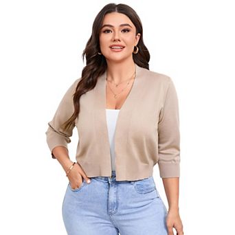 Women's Plus Size Cardigan Sweater Three Quarter Sleeve Bolero Shrug