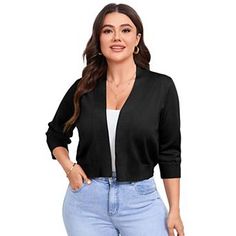 Women's Plus Size Cardigan Sweater Three Quarter Sleeve Bolero Shrug
