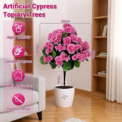 Artificial Begonia Topiary Ball Trees (2-Pack), 23" Lifelike Fake Bushes with Planting Stakes, UV