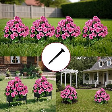 Artificial Begonia Topiary Ball Trees (2-Pack), 23" Lifelike Fake Bushes with Planting Stakes, UV