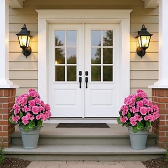 Artificial Begonia Topiary Ball Trees (2-Pack), 23" Lifelike Fake Bushes with Planting Stakes, UV