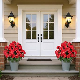 Artificial Begonia Topiary Ball Trees (2-Pack), 23" Lifelike Fake Bushes with Planting Stakes, UV