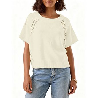 Women's Lightweight Short Sleeve Pullover Sweater Summer Casual Knit Tops