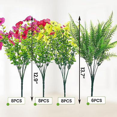 Artificial Flowers for Outdoors, 30 Bundles Multicolor Silk Fake Flowers with Ferns, UV-Resistant
