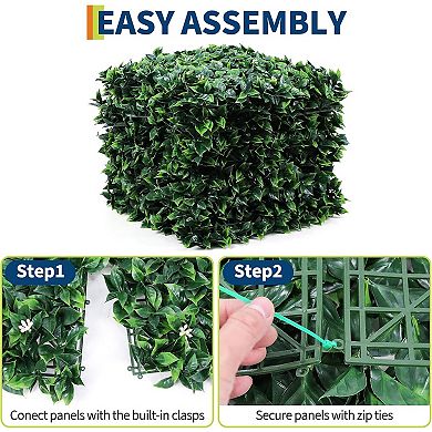 Artificial Grass Wall Panels 20"x20", 12 Pcs Hedge Panels with 50 Zip Ties, Sun Proected Privacy