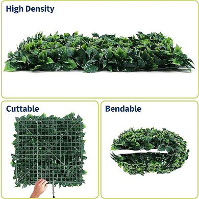 Artificial Grass Wall Panels 20"x20", 12 Pcs Hedge Panels with 50 Zip Ties, Sun Proected Privacy