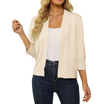 Women's Lightweight 3/4 Sleeve Cropped Cardigan Soft Open Front Knit Sweater