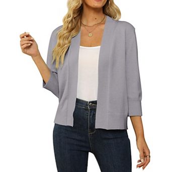 Women's Lightweight 3/4 Sleeve Cropped Cardigan Soft Open Front Knit Sweater