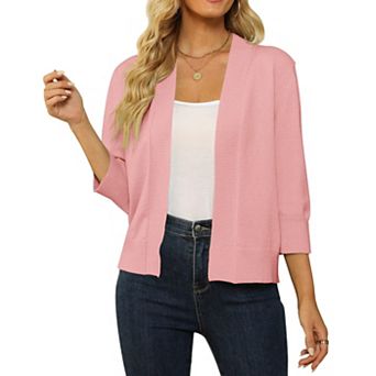 Women's Lightweight 3/4 Sleeve Cropped Cardigan Soft Open Front Knit Sweater