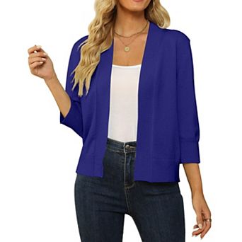 Women's Lightweight 3/4 Sleeve Cropped Cardigan Soft Open Front Knit Sweater