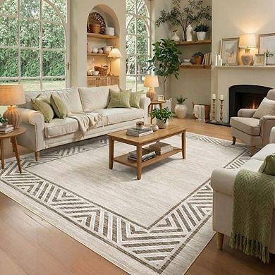 Modern Geometric Area Rug Machine Washable Vacuum Clean Ultra Thin Pet Friendly Carpet for Bedroom