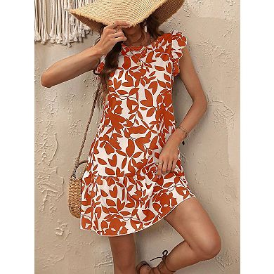 Women's Sleeveless Summer Beach Hobo Ruffle Trim Dresses Flowy Dress