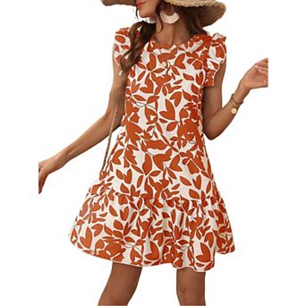 Women's Sleeveless Summer Beach Hobo Ruffle Trim Dresses Flowy Dress