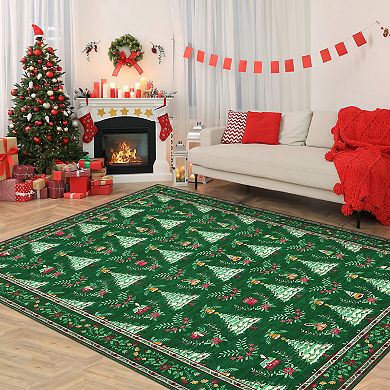 Christmas Area Rug Machine Washable Vacuum Clean Ultra Thin Stain Resistant Carpet for Kid's Room