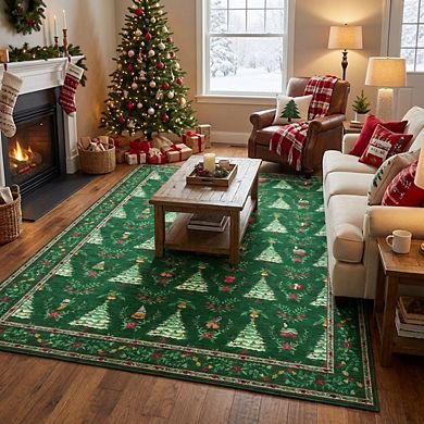 Christmas Area Rug Machine Washable Vacuum Clean Ultra Thin Stain Resistant Carpet for Kid's Room