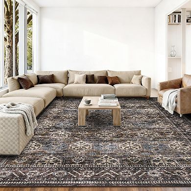 Medallion Area Rug Machine Washable Low Pile Pet Friendly Carpet for Kid's Room Playroom