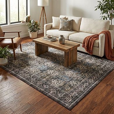 Medallion Area Rug Machine Washable Low Pile Pet Friendly Carpet for Kid's Room Playroom