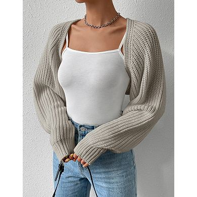 Women's Long Sleeve Open Front Knit Crop Cardigan Shrug Sweater Cover-Up