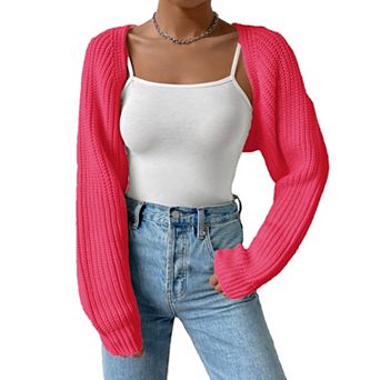Women's Long Sleeve Open Front Knit Crop Cardigan Shrug Sweater Cover-Up