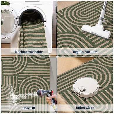 Abstract Area Rug Non Slip Foldable Vacuum Clean Non Shedding Floor Cover for Living Room Laundry