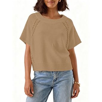 Women's Short Sleeve Pullover Lightweight Sweater Summer Casual Knit Tops