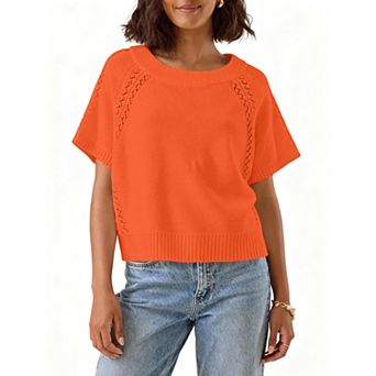 Women's Short Sleeve Pullover Lightweight Sweater Summer Casual Knit Tops