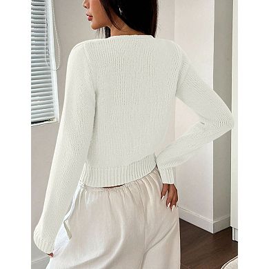 Women's Long Sleeve V-Neck Tie-Front Cardigan Shrug Sweater Lightweight Knit Tops