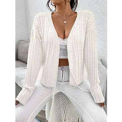 Women's Plus Size Tie Front Cardigan V Neck Knit Sweater Cotton Open Front Top