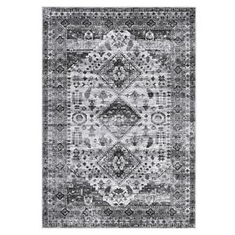 Vintage Medallion Area Rug Non Slip Vacuum Clean Ultra Thin Stain Resistant Carpet for Bedroom