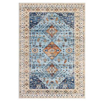 Vintage Medallion Area Rug Non Slip Vacuum Clean Ultra Thin Stain Resistant Carpet for Bedroom