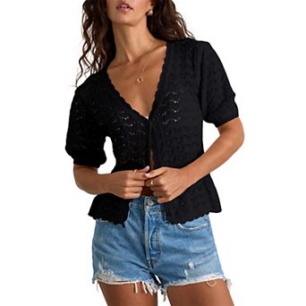 Women's V-Neck Lightweight Short Sleeve Cardigan Button-Up Sweater