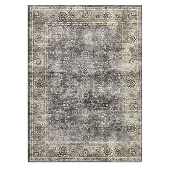 Distressed Area Rug Machine Washable Low Pile Pet Friendly Foldable Floor Cover for Living Room