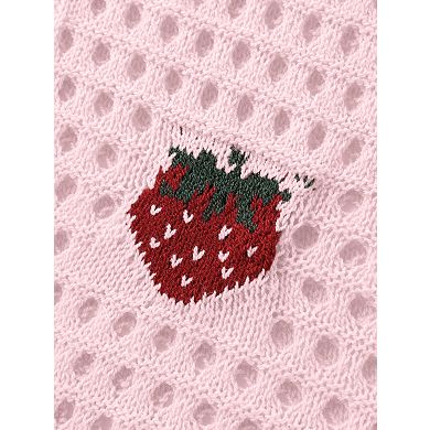 Women's Plus Size Strawberry Open Knit Cardigan Tie Front Sweater Spring Cover Up
