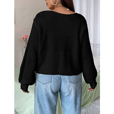 Women's Plus Size Cardigan Hollow Out Open Knit Sweater Spring Front Tie Shrug