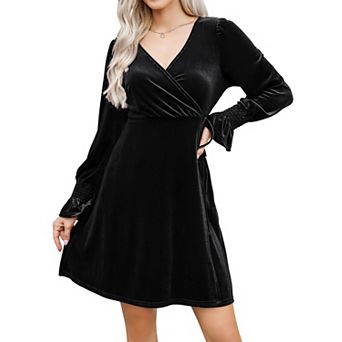 Women's Midi Dress V Neck Long Sleeve Elastic Waist Smocked Elegant Dresses