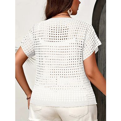 Women's Plus Size Crochet Cardigan Short Sleeve Tie Front Open Knit Cover Up for Summer Beach