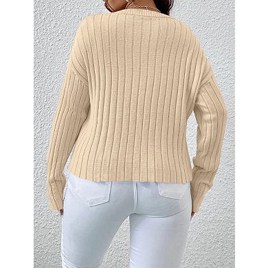 Women's Plus Size Knit Cardigan V Neck Tie Front Sweater Long Sleeve Cotton Sweater