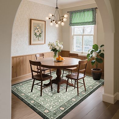 Vintage Area Rug Machine Washable Low Pile Pet Friendly Foldable Floor Cover for Living Room