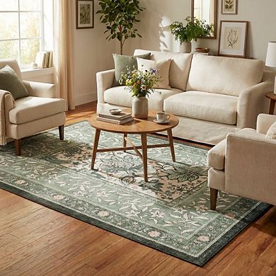 Vintage Area Rug Machine Washable Low Pile Pet Friendly Foldable Floor Cover for Living Room