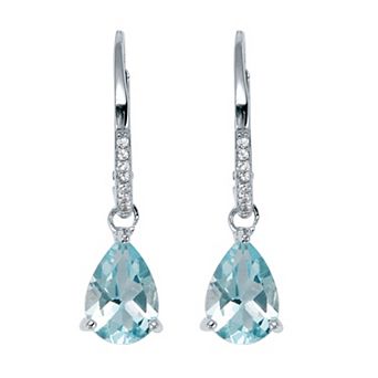 PalmBeach Jewelry 7.13 TCW Pear Cut Genuine Blue Topaz and Cubic Zirconia Sterling Silver Earrings