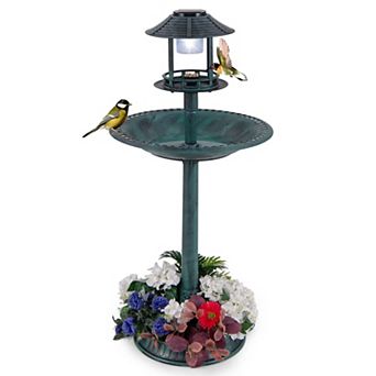 Costway 3-In-1 Pedestal Bird Bath with Solar Light with Bird Feeder & Flower Planter Bronze