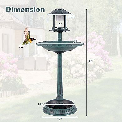Costway 3-In-1 Pedestal Bird Bath with Solar Light with Bird Feeder & Flower Planter Bronze