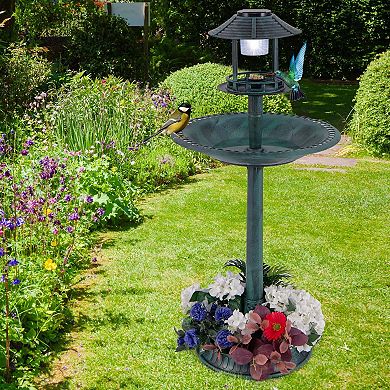Costway 3-In-1 Pedestal Bird Bath with Solar Light with Bird Feeder & Flower Planter Bronze