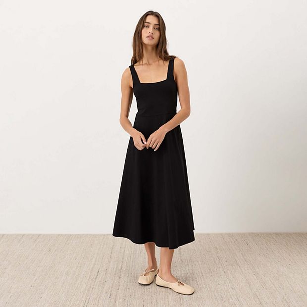Pact Women's Organic Cotton Fit & Flare Square Neck Dress Black Small