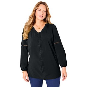 Catherines Women's Plus Size Lattice Trim Peasant Blouse